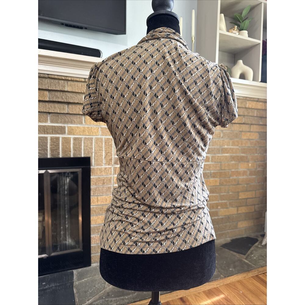 Vtg Y2K New York & Co Chain Print Tie-Neck Top Equestrian 2000’s Side Ruched - Picture 3 of 5